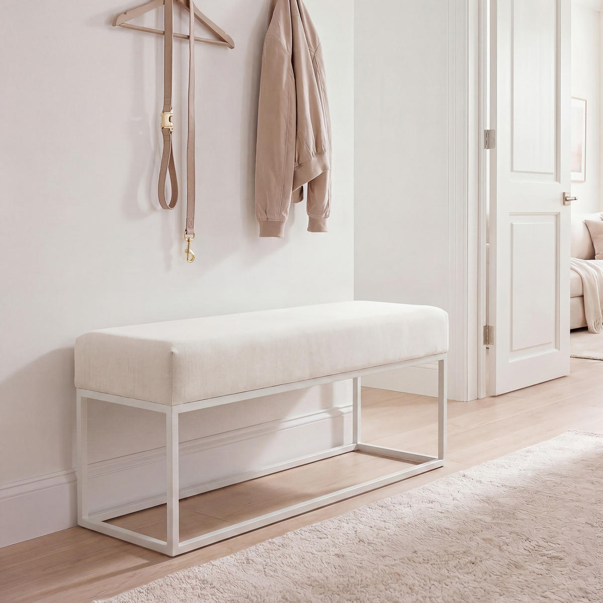 POLSTERBANK STELLA 100 cm Metallgestell, Weiß / Creme - Creme/Weiß, Textil/Metall (100/44/30cm) - Idohome