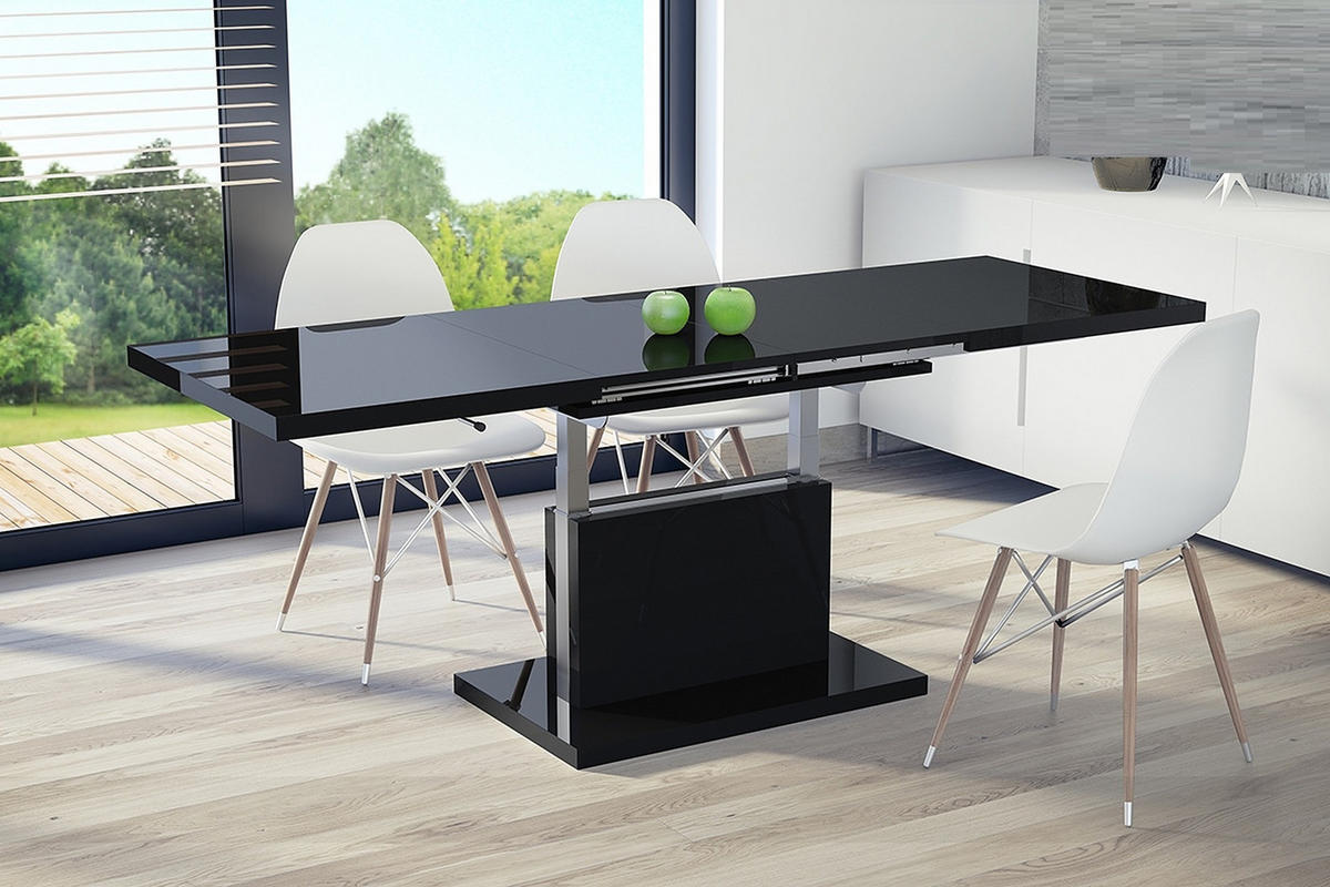 COUCHTISCH rechteckig Schwarz Hochglanz Weiß matt ausziehbar höhenverstellbar - Schwarz Hochglanz, Holzwerkstoff (80/120/56cm) - designimpex