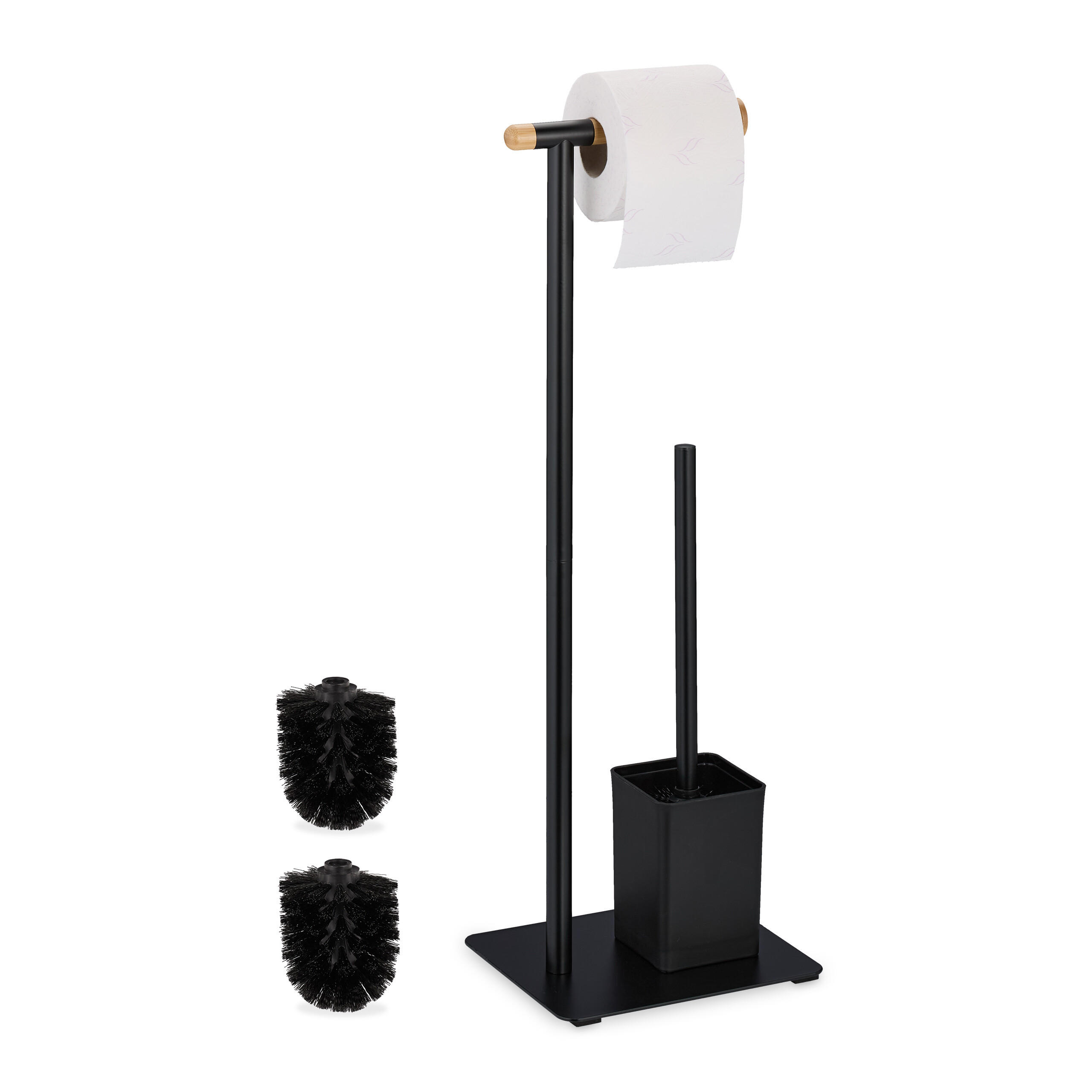 Relaxdays SOUPRAVA WC Černá Přírodní bambus volně stojící 64,5 cm