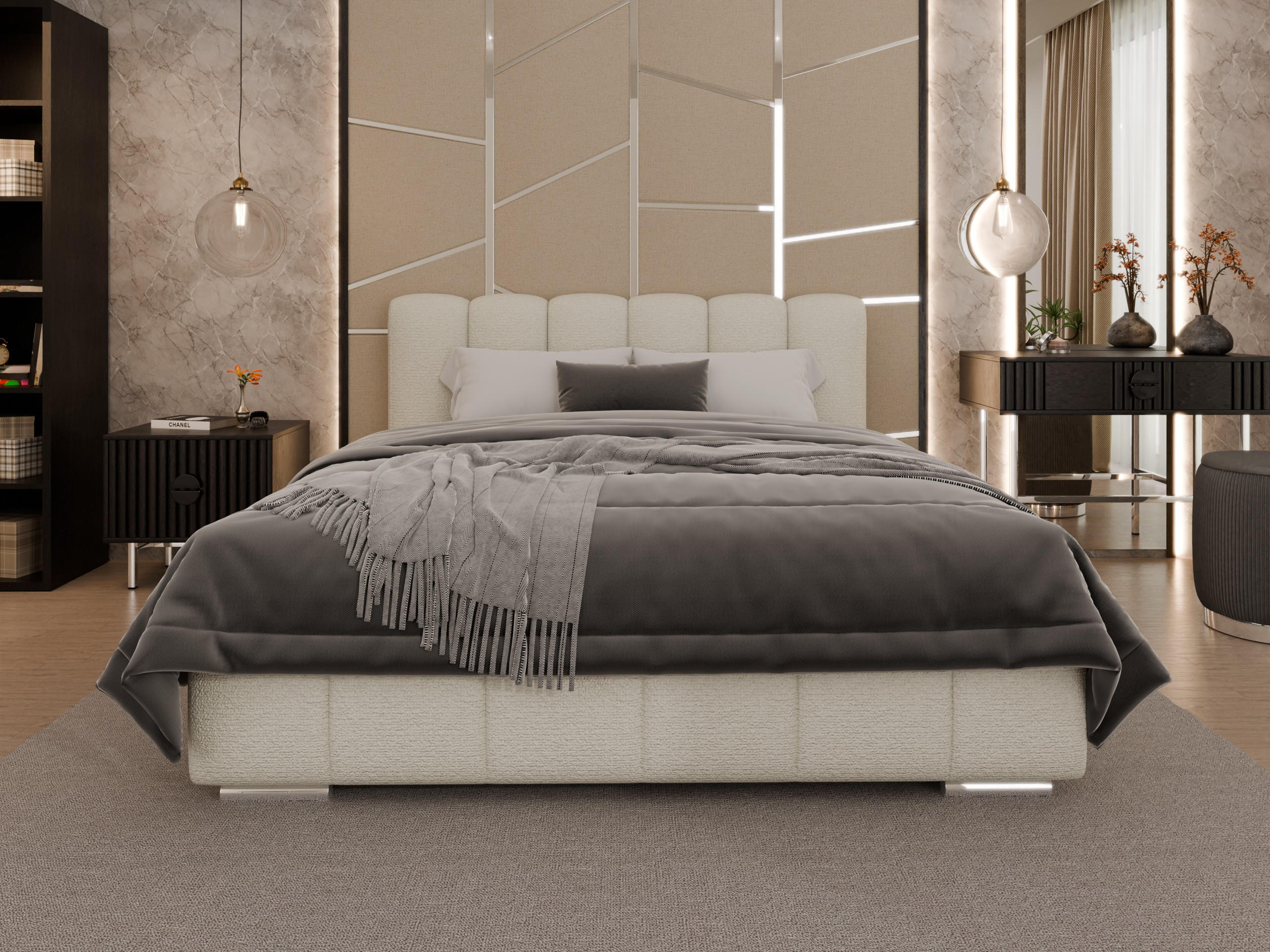 POLSTERBETT Zaira 160 x 200 cm mit Bettkasten und Lattenrost federkernmatratze 18cm - creme - Creme, Holz (160/200cm) - Panda Möbel