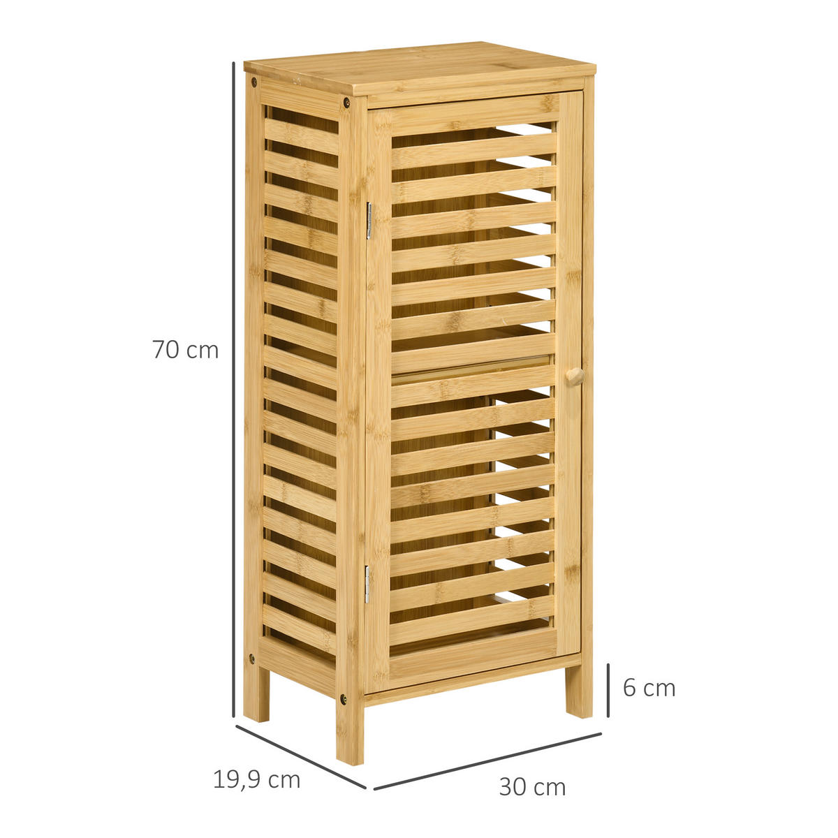 BADSCHRANK mit Lamellentür, 2 Fächern, für Badezimmer, Wohnzimmer, Natur - Naturfarben, Holz (19.9/70/30cm) - Kleankin