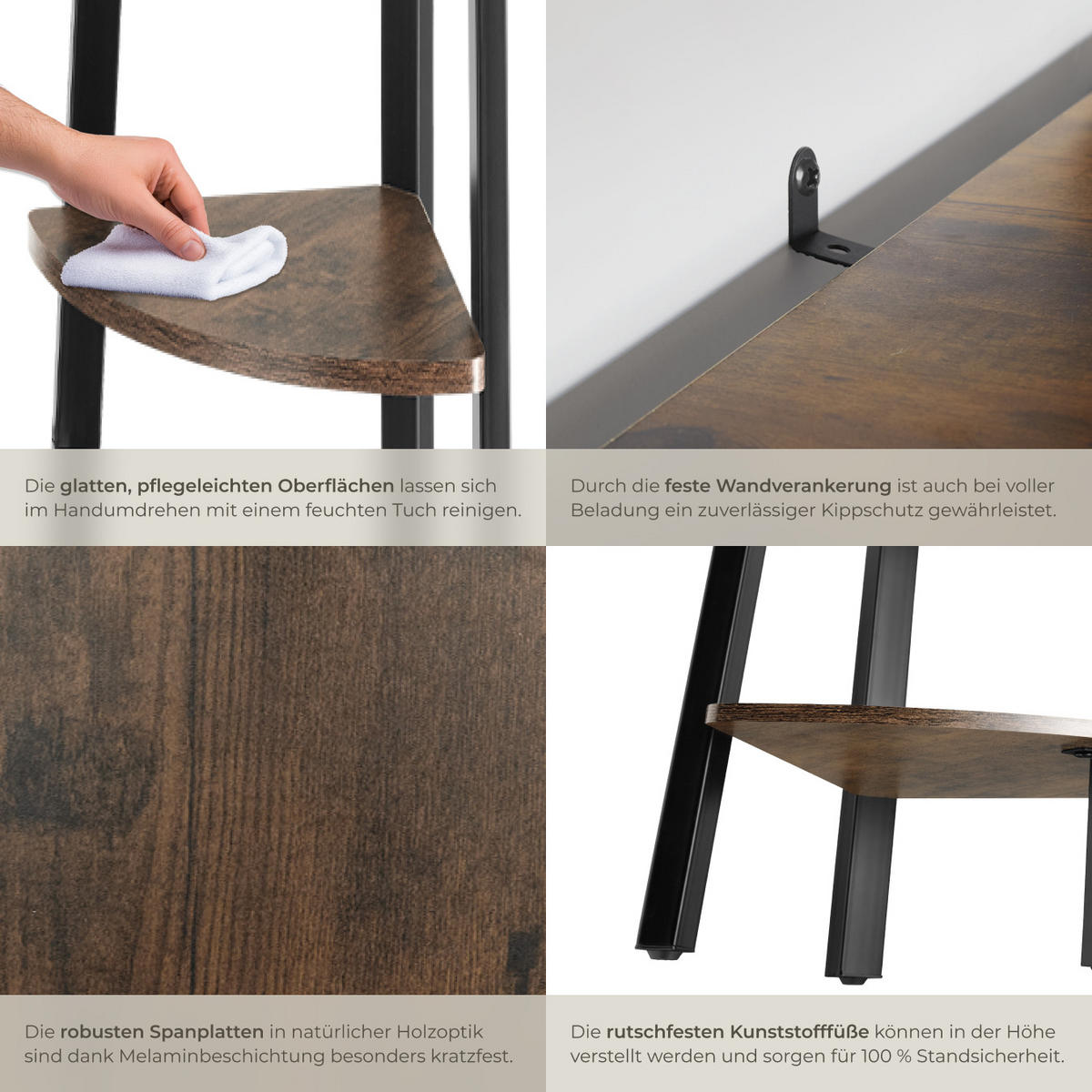 ECKREGAL Portland ,inklusive Kippschutz, 34 x 34 x 158,5 cm,Industrial Holz dunkel, rustikal - Rostfarben, Holzwerkstoff (34/158.5/34cm) - tectake
