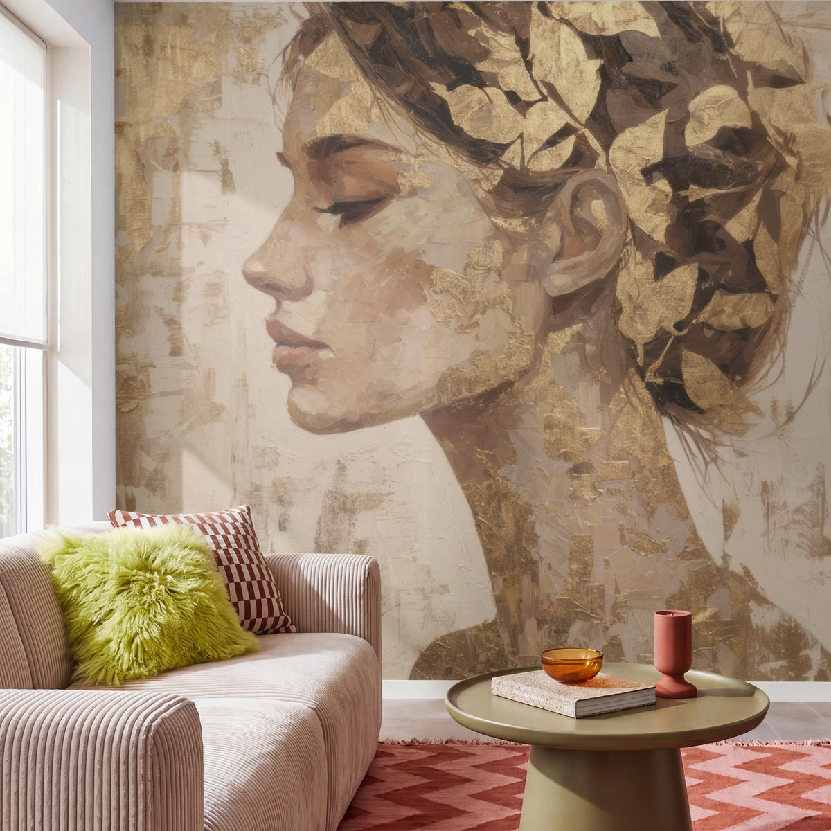 TAPETE - Frau - Gold - Abstrakt - Textur - 280x280 cm - Goldfarben, Papier (280/280cm) - OnlyWow