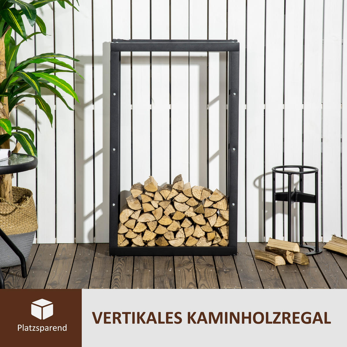 KAMINHOLZREGAL, Stahl, Schwarz, 60L x 25B x 100H cm - Schwarz, Metall (25/100/60cm) - HOMCOM