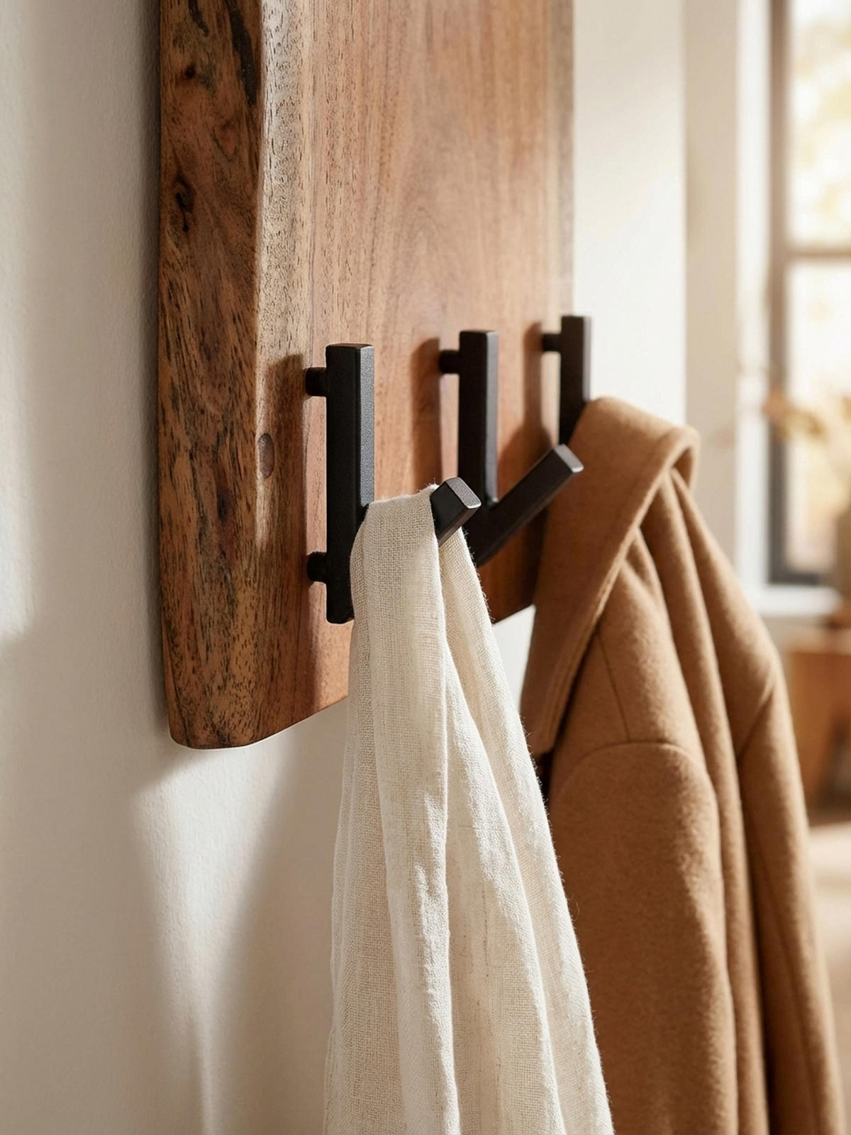 WANDGARDEROBE Akazie Massivholz Metall Modern 35,5x11x100 cm mit Naturkante - Beige, Holz (35/100/11cm) - KADIMA DESIGN