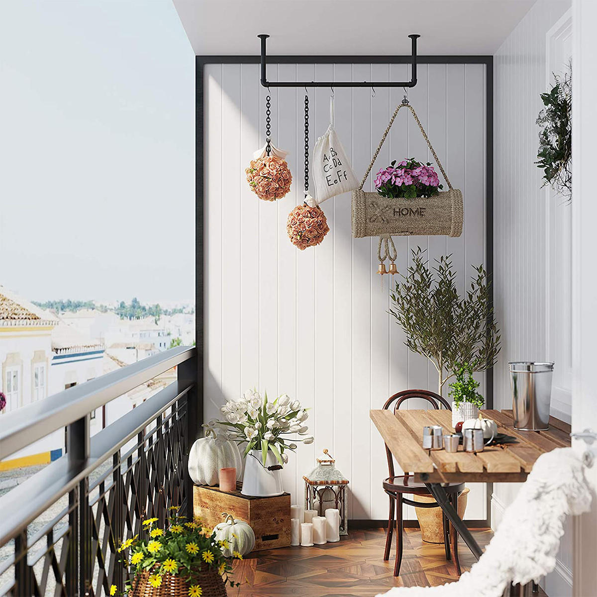 SET aus 2 schwarzen Wandhaken für Kleidung - L92 x T30 cm - Schwarz, Metall (30/2.6/92cm) - Calicosy