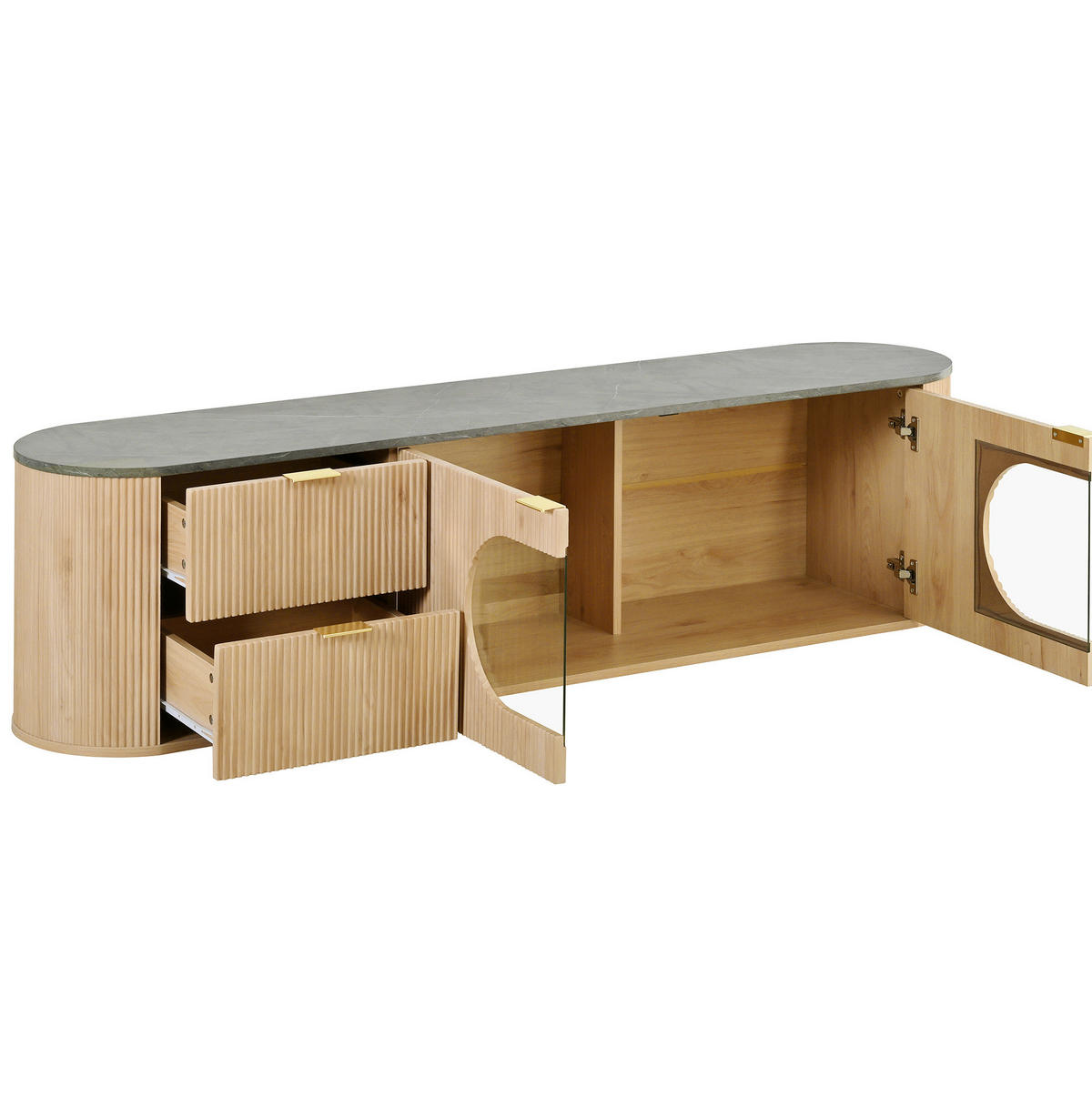 TV-SCHRANK mit Glasvitrine 172 x 38 x 45,5 cm MDF Natur - Braun, Glas (38/45.5/172cm) - Beauniv