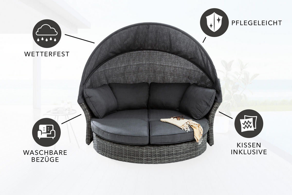 SONNENINSEL SEATTLE Polyrattan Grau 178105 cm - Grau, Textil/Metall (195/168/178cm) - riess-ambiente