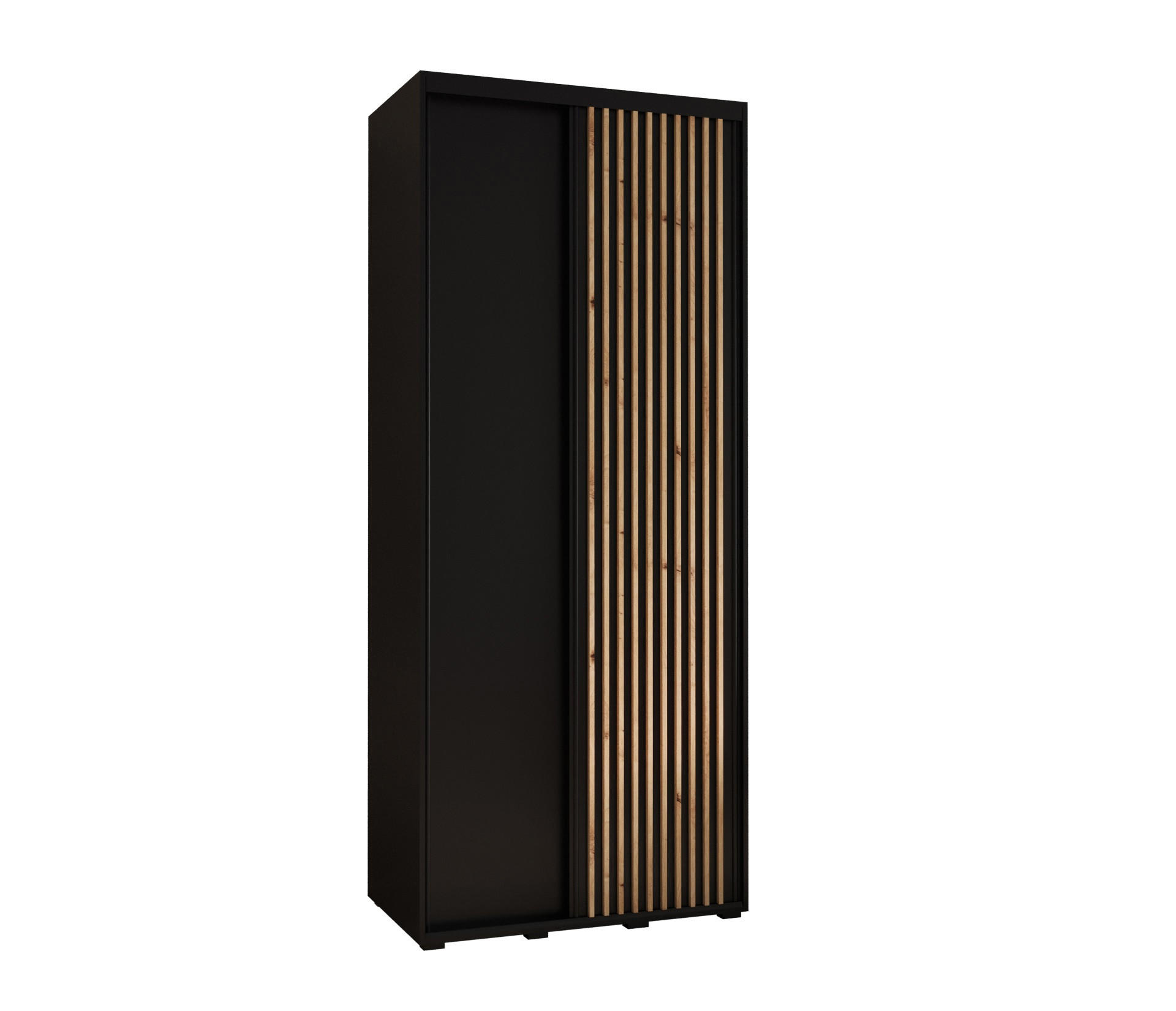 Abiks Möbel Schwebetürenschrank Schwarz, Schwarz, Eiche Artisan 120x235x60 cm
