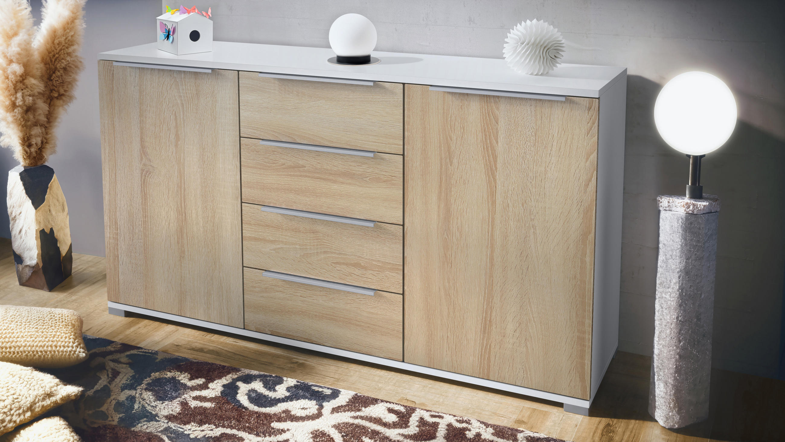 SIDEBOARD Linio Eiche sägerau - Eiche San Remo, Holzwerkstoff (138.5/75.5/35cm) - Vladon
