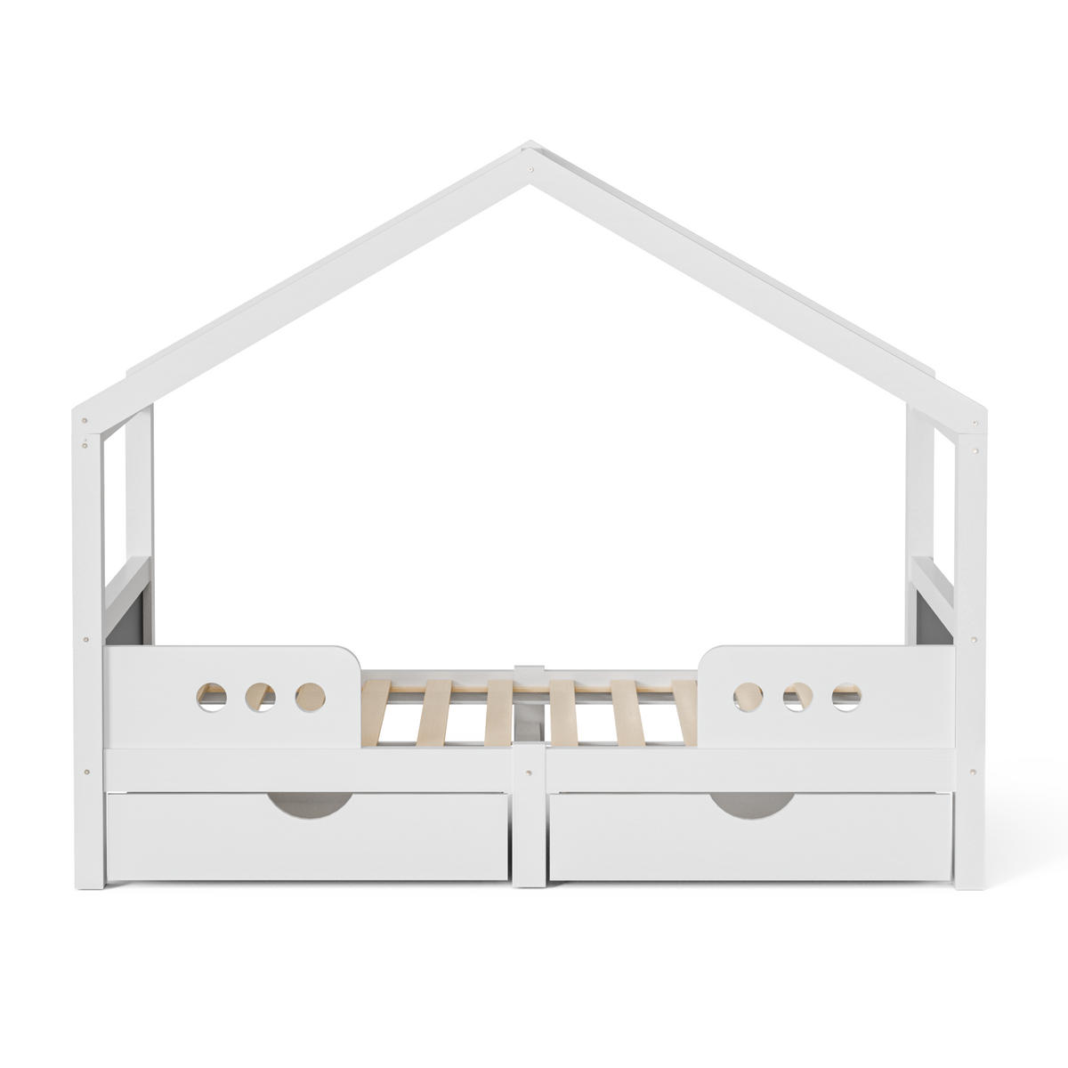 HAUSBETT mit Dachdesign 90/200 cm weiß mit 2 großen Schubladen - Weiß, Holz (90/200cm) - OKWISH