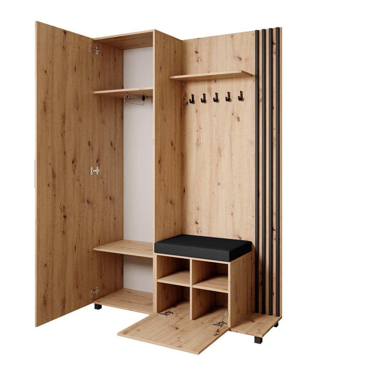 GARDEROBENSCHRANK Livia mit Aufhängern und Spiegel, eiche Artisan, rechts - Schwarz/Eiche Artisan, Holzwerkstoff (137/207/42cm) - Beautysofa