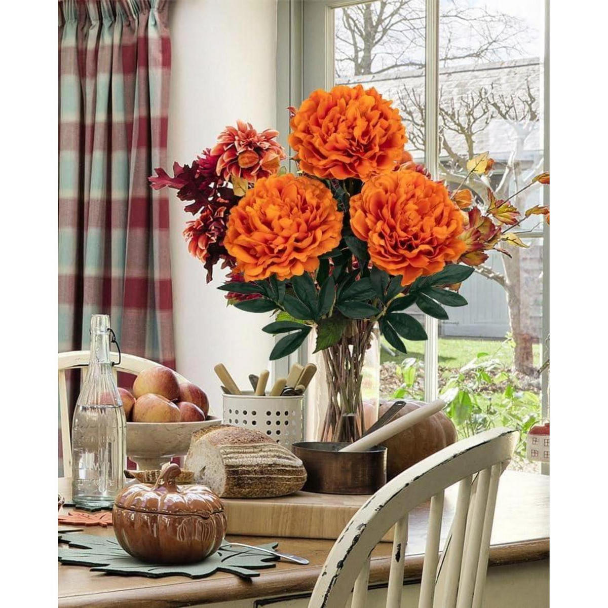 KÜNSTLICHE Pfingstrosen 3er Set 74 cm Orange - Orange, Kunststoff (38cm)