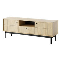 TV-SCHRANK Panda Hellbraun, Schwarze Beine, Tv-Tisch mit Schublade - Hellbraun/Schwarz, Holzwerkstoff (154/57/39cm) - Bettso