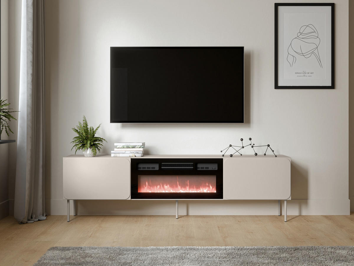 TV-LOWBOARD Rafael 200 EF mit Kamin - Kaschmir, Holzwerkstoff/Metall (200/58/40cm) - MIRJAN24