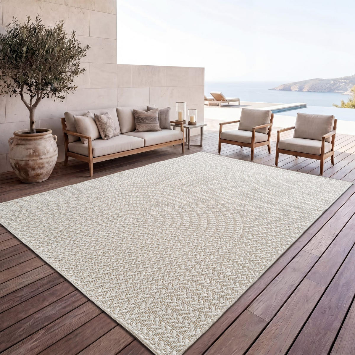 OUTDOORTEPPICH 120/170 cm Waregem 629 - Creme, Kunststoff (120/170cm) - Paco Home
