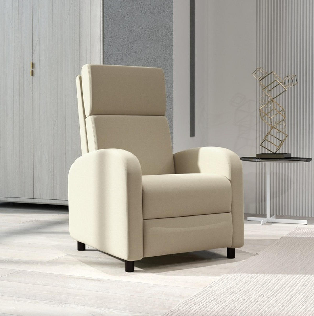 SESSEL 64/86/102 cm mit manueller Relaxfunktion in Cremeweiß - Creme, Textil (64/102/86cm) - BEAOK
