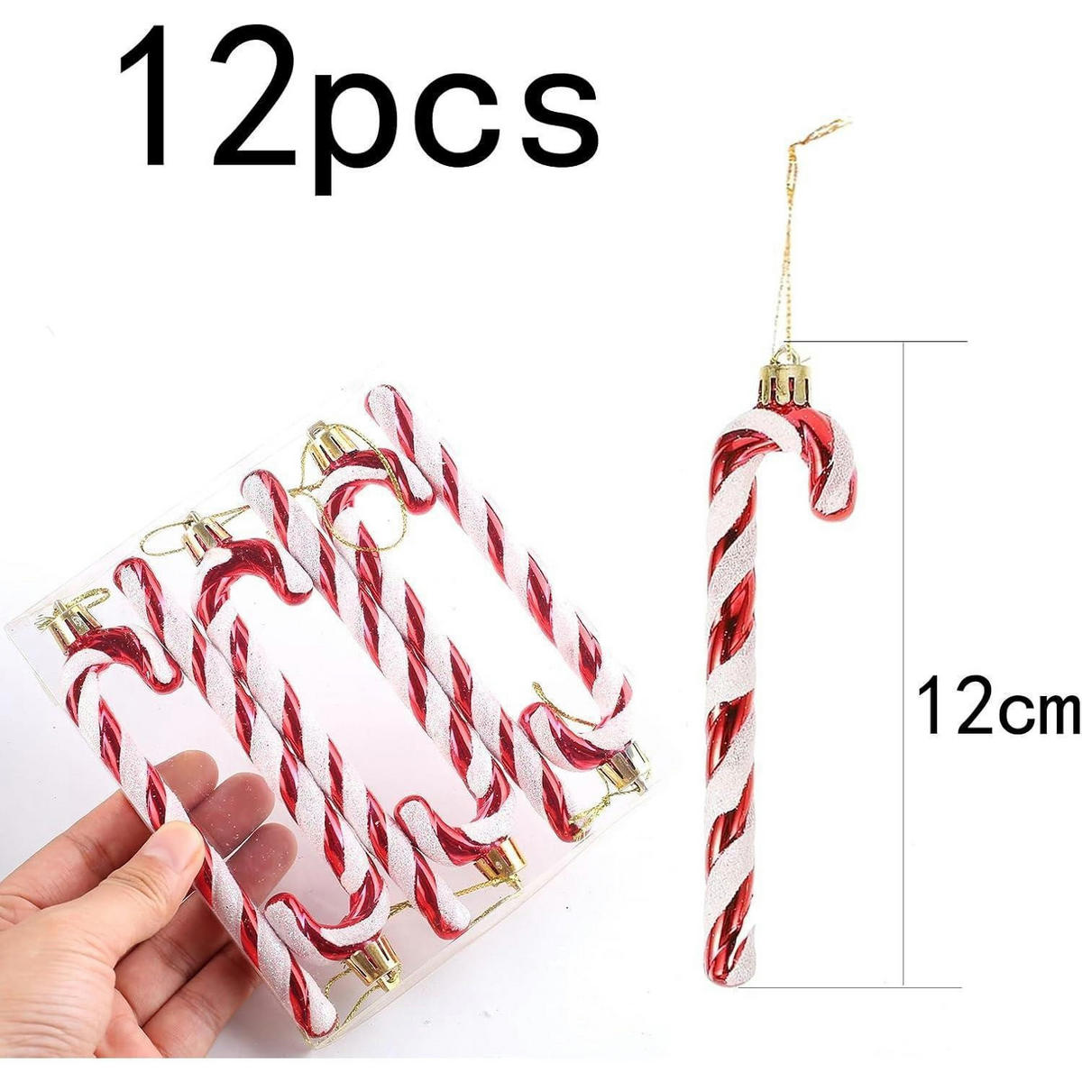 WEIHNACHTSBAUMSCHMUCK 12-teiliges Set Zuckerstangen rot-weiß - Multicolor, Kunststoff (3/1/10cm)