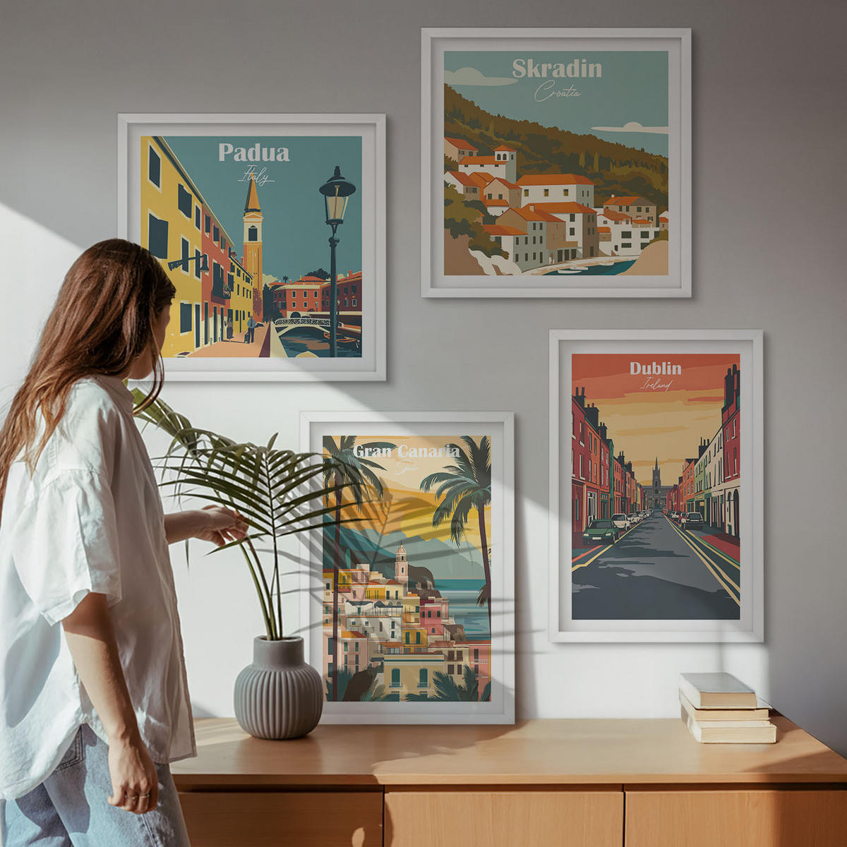 BILDER SET 4er Set - 50x50 cm & 40x60 cm Weißer Rahmen - Stadt- und Naturlandschaften - Weiß, Kunststoff (50/50cm) - TULUP