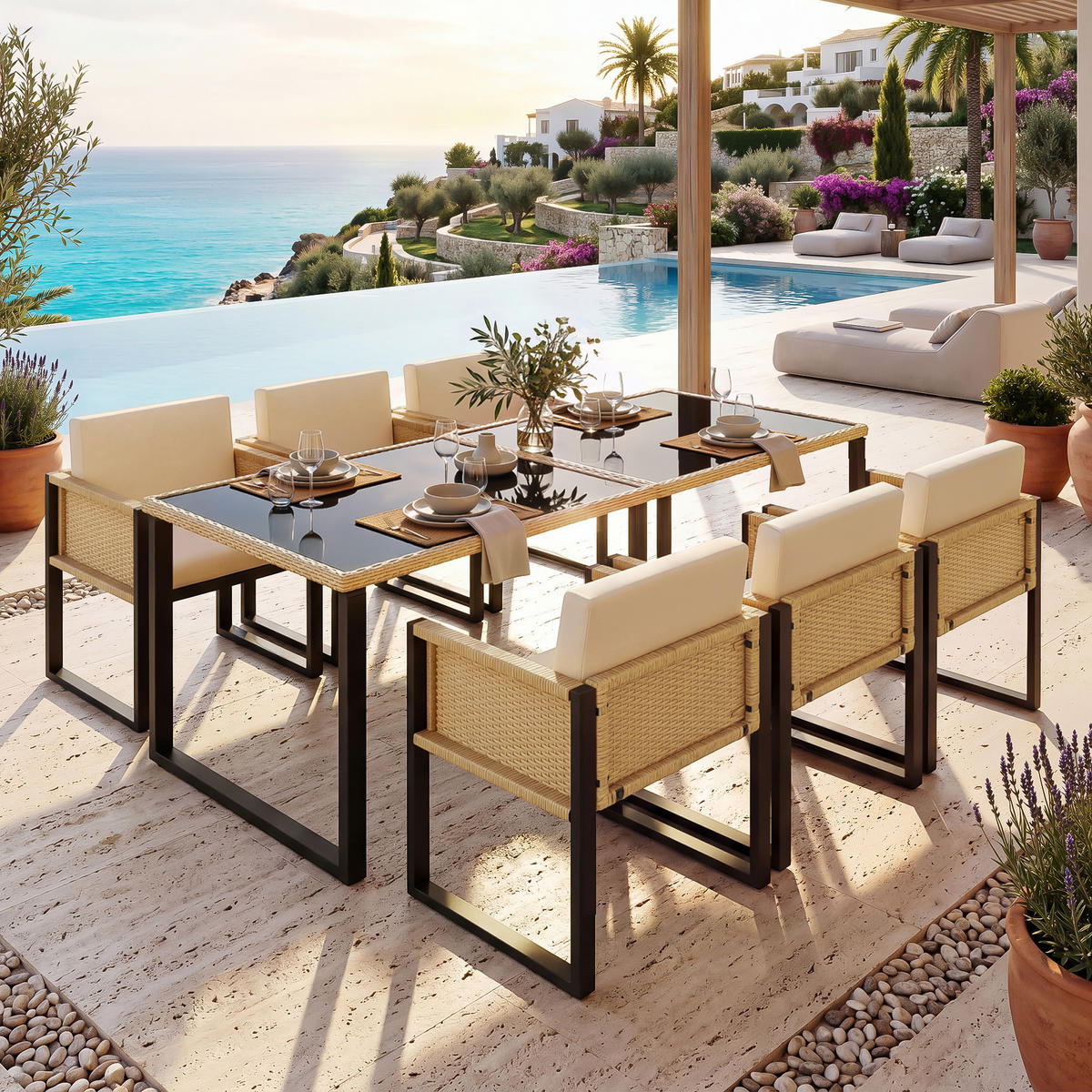 DINING-LOUNGESET Schwarz für 6 Personen - Schwarz, Textil - Kaket