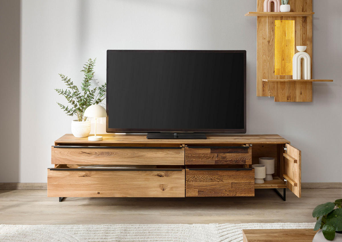 LOWBOARD Wildeiche 200x43x52 natur geölt WIEN #205 - Naturfarben, Holz (200/52/43cm) - Massivmoebel24
