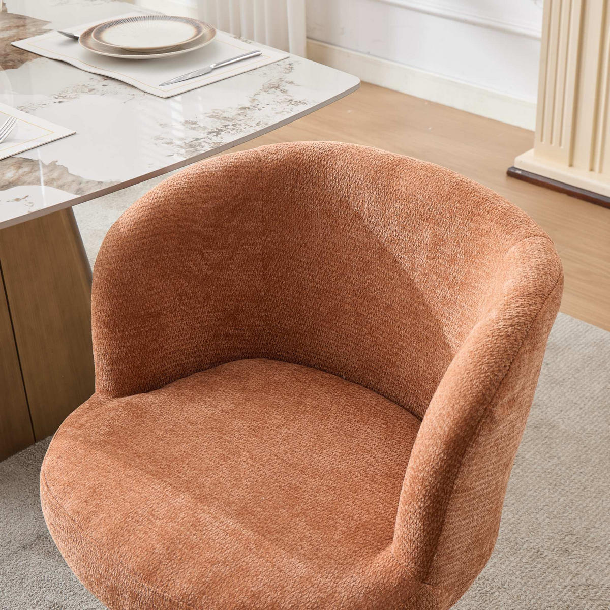 DREHSTUHL Höhenverstellbar 360° Barhocker Chenille - Orange, Textil (57.5/92.5/60cm) - Urban Meuble