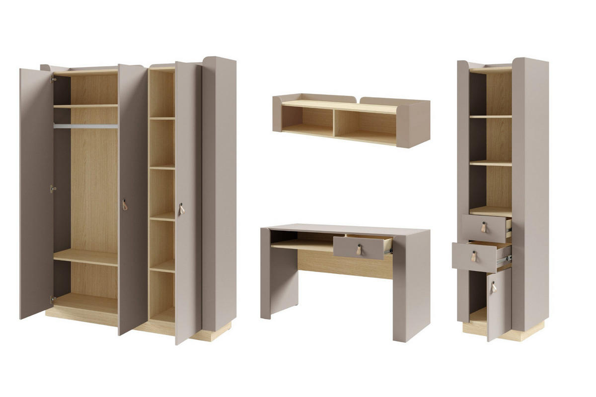 JUGENDZIMMER-SET SOVI C 4-teilig in Porcini / Eiche Mavelie - Eichefarben/Braun, Holzwerkstoff (325/201/52cm) - Deine Möbel 24
