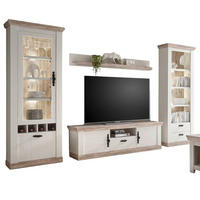 WOHNWAND Pinie weiß, Oslo Pinie Landhaus, Schrankwand 4-teilig, 320 x 201 cm - Anthrazit/Weiß, Holzwerkstoff/Metall (320/201/44cm) - Furn.Design
