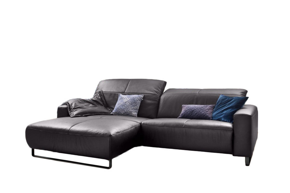 ECKSOFA MIT SITZTIEFENVERSTELLUNG YORK Taupe Leder - Taupe/Schwarz, Leder (284/180cm) - KAWOLA