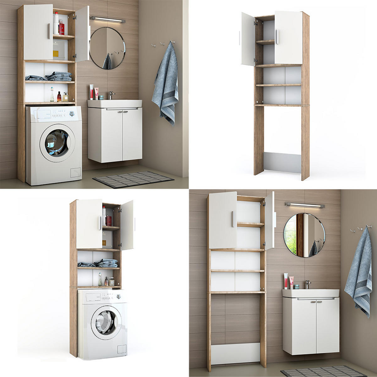 WASCHMASCHINENSCHRANK Weiß/Sonoma 64 x 190 cm - Weiß/Sonoma Eiche, Holzwerkstoff (64/190/26cm) - Vicco