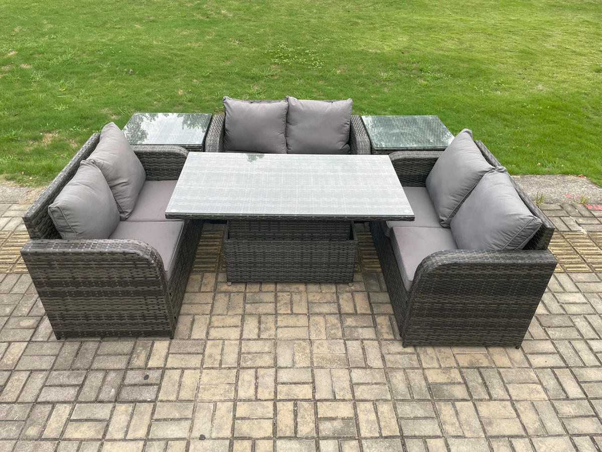 GARTENSOFA SET Polyrattan Dunkelgrau 6-Sitzer - Dunkelgrau, Metall - Fimous
