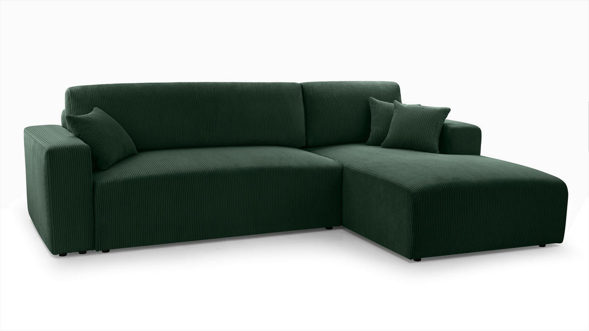 ECKSOFA L Form Catea Dunkelgrün 279/145/84 cm Rechts mit Schlaffunktion - Schwarz/Grün, Kunststoff/Textil (279/145cm) - AX Living