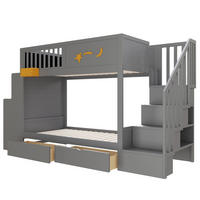 ETAGENBETT 90/200 cm DE-01512, in Grau, mit Sicherheitstreppe, Schreibtisch und 2 Schubladen - Grau, Holz (90/200cm) - ComfortXL