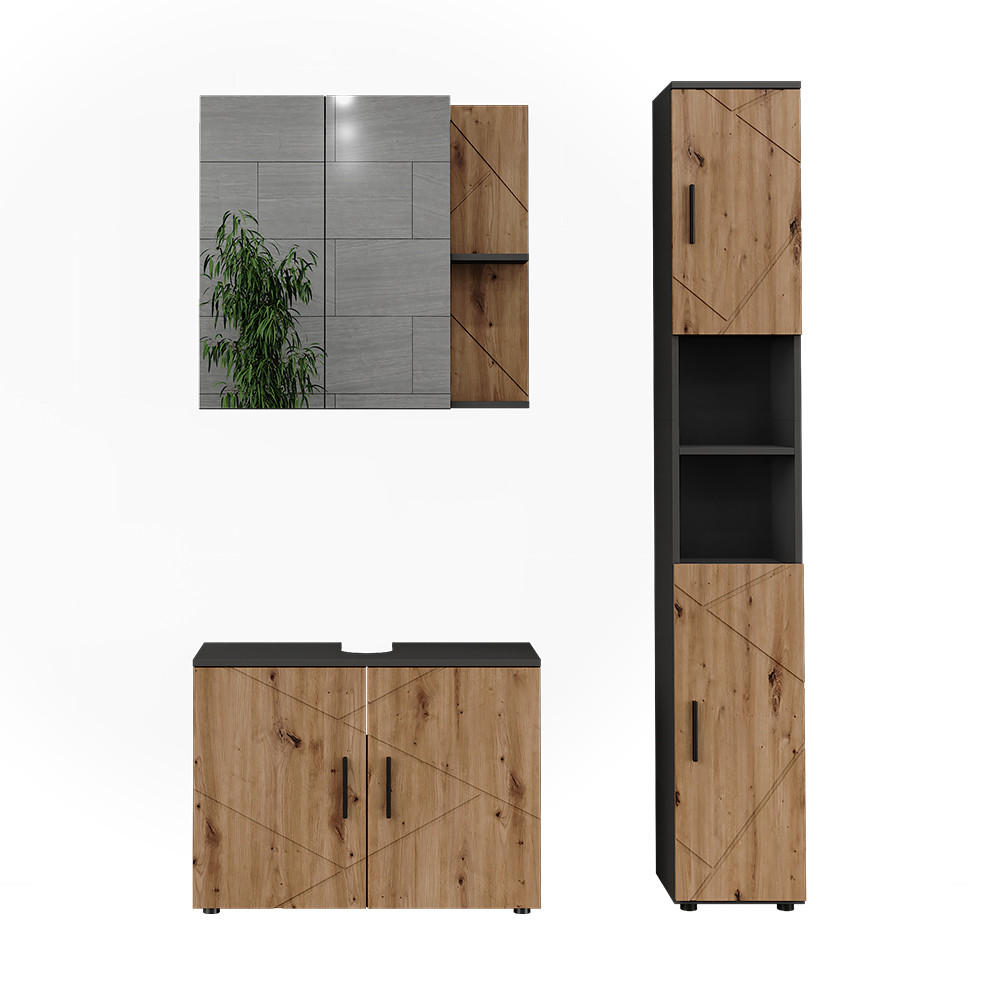 BADMÖBEL-SET Irma Anthrazit/Artisan 3 Teile - Anthrazit/Hellgrau, Holzwerkstoff (80/59/30cm) - Vicco