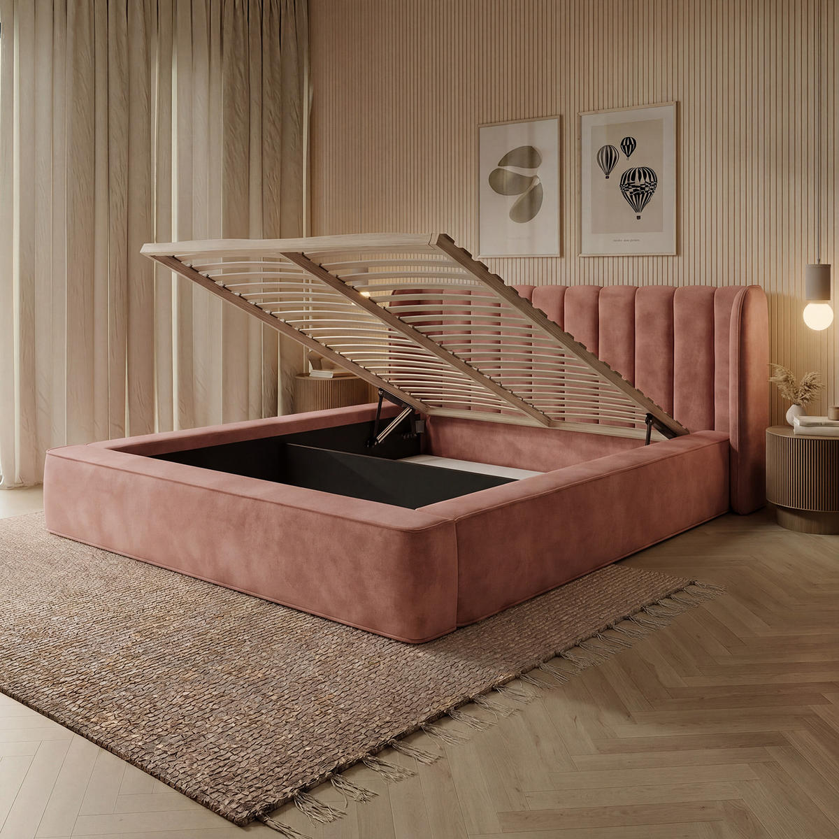 POLSTERBETT GONDO 200x200 cm, Hellrosa - Pink, Textil (200/200cm) - Fedve