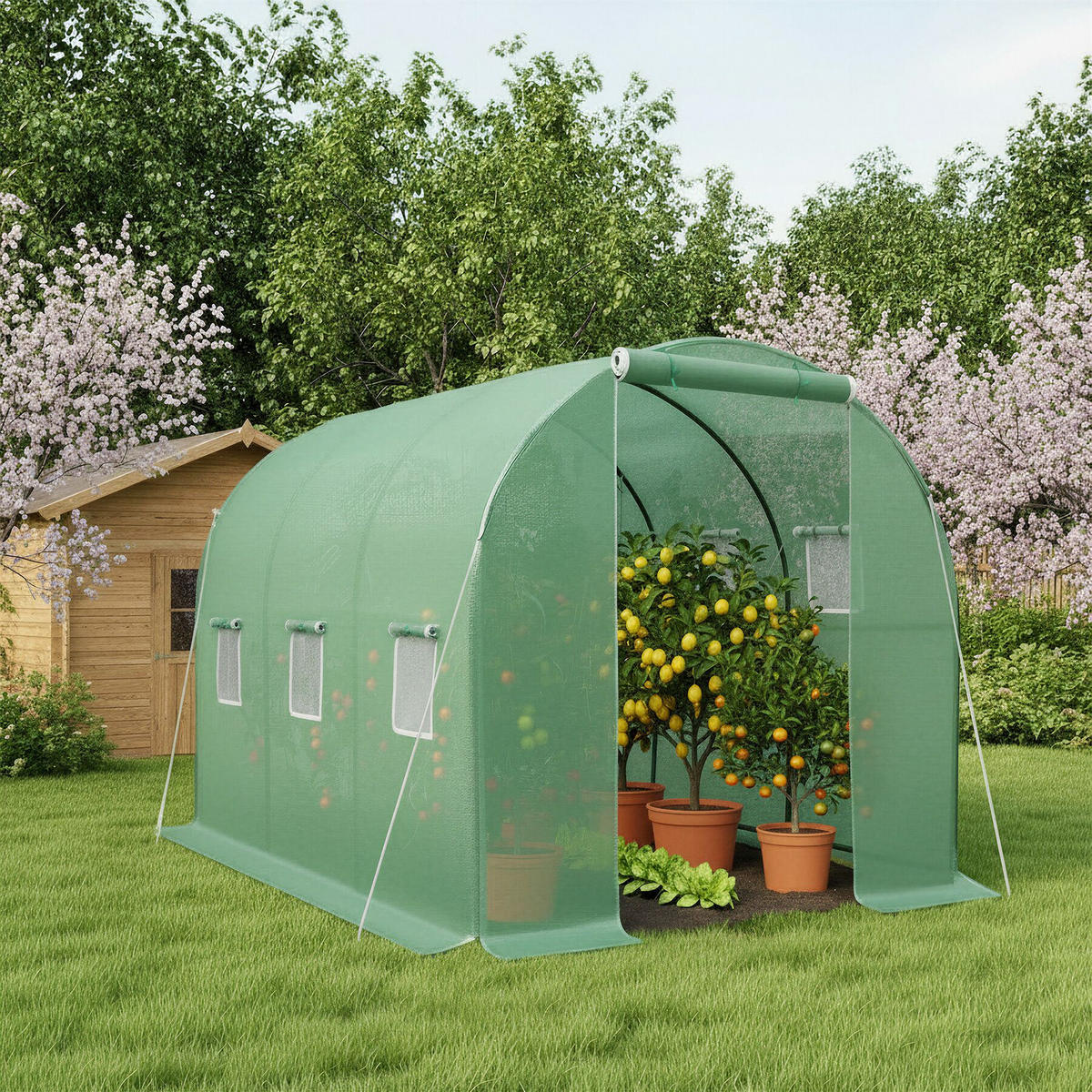 FOLIENGEWÄCHSHAUS, 343 x 200 x 200 cm, grün - Grün, Kunststoff (200/200/343cm) - tectake