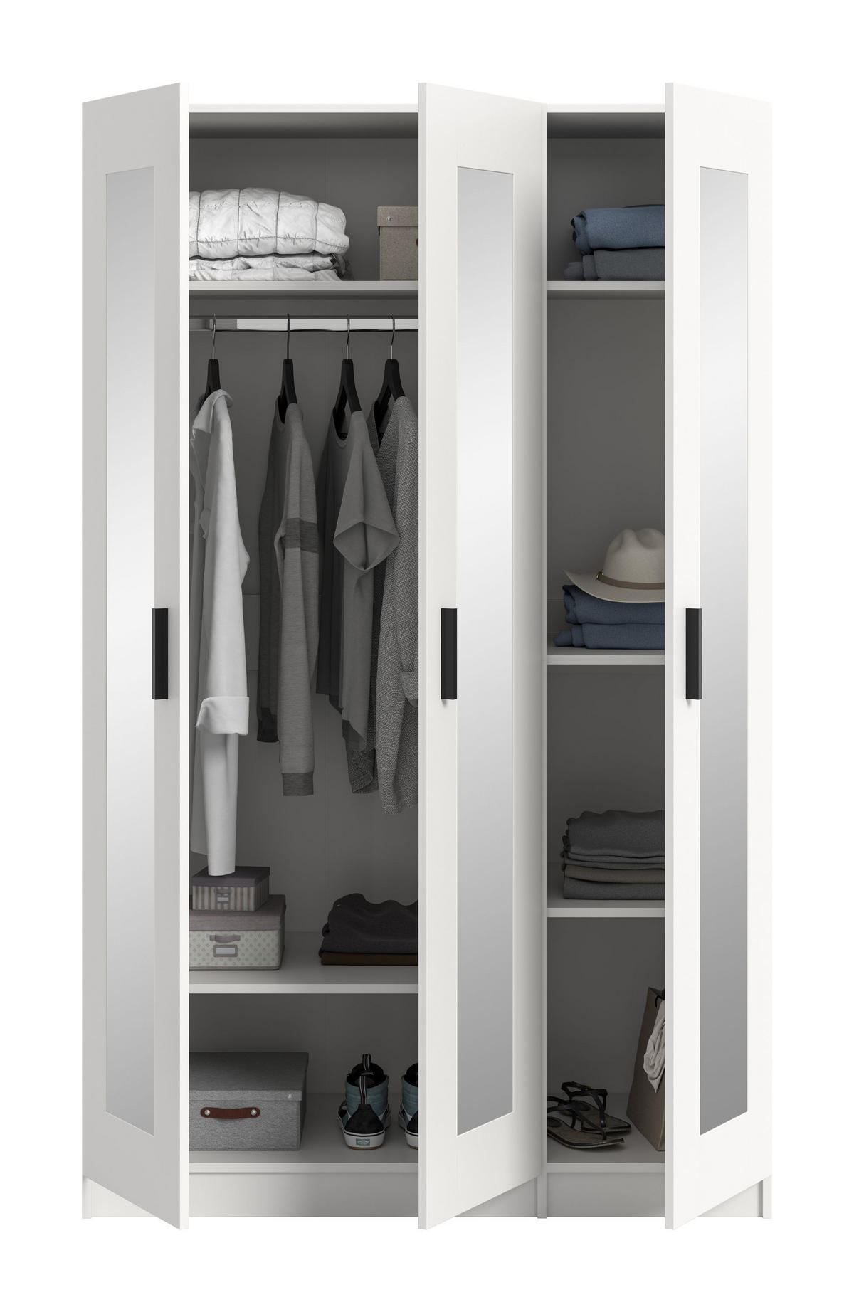 KLEIDERSCHRANK 3-türig VISBY (B/H/T: ca. 120/195/56 cm) in weiß/weiß - Weiß, Holzwerkstoff (120/195/56cm)