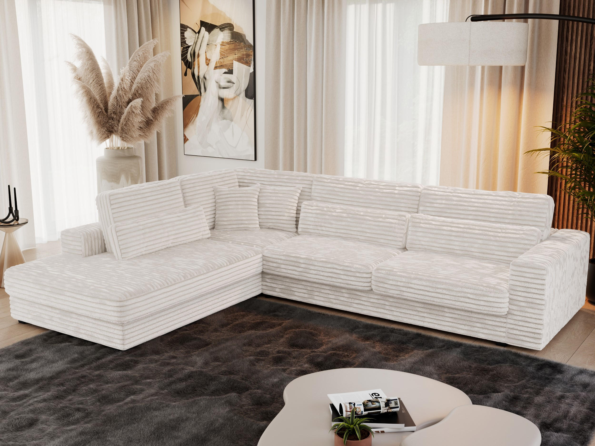 ECKSOFA Savona Beige breiter Cord - links - Beige/Schwarz, Kunststoff/Textil (316/249cm) - MKS