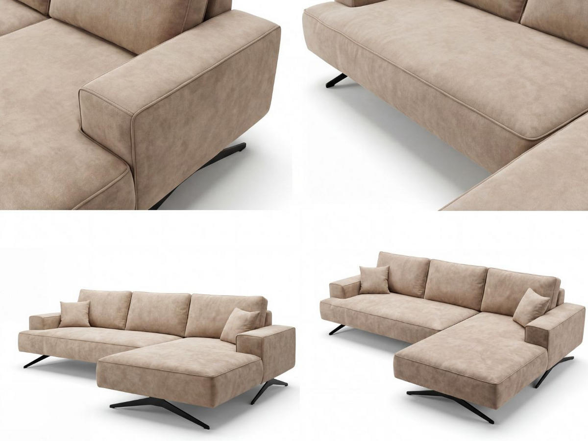 ECKSOFA Leto Beige Rechts - Beige/Schwarz, Holz/Textil (165/260cm) - Graingold