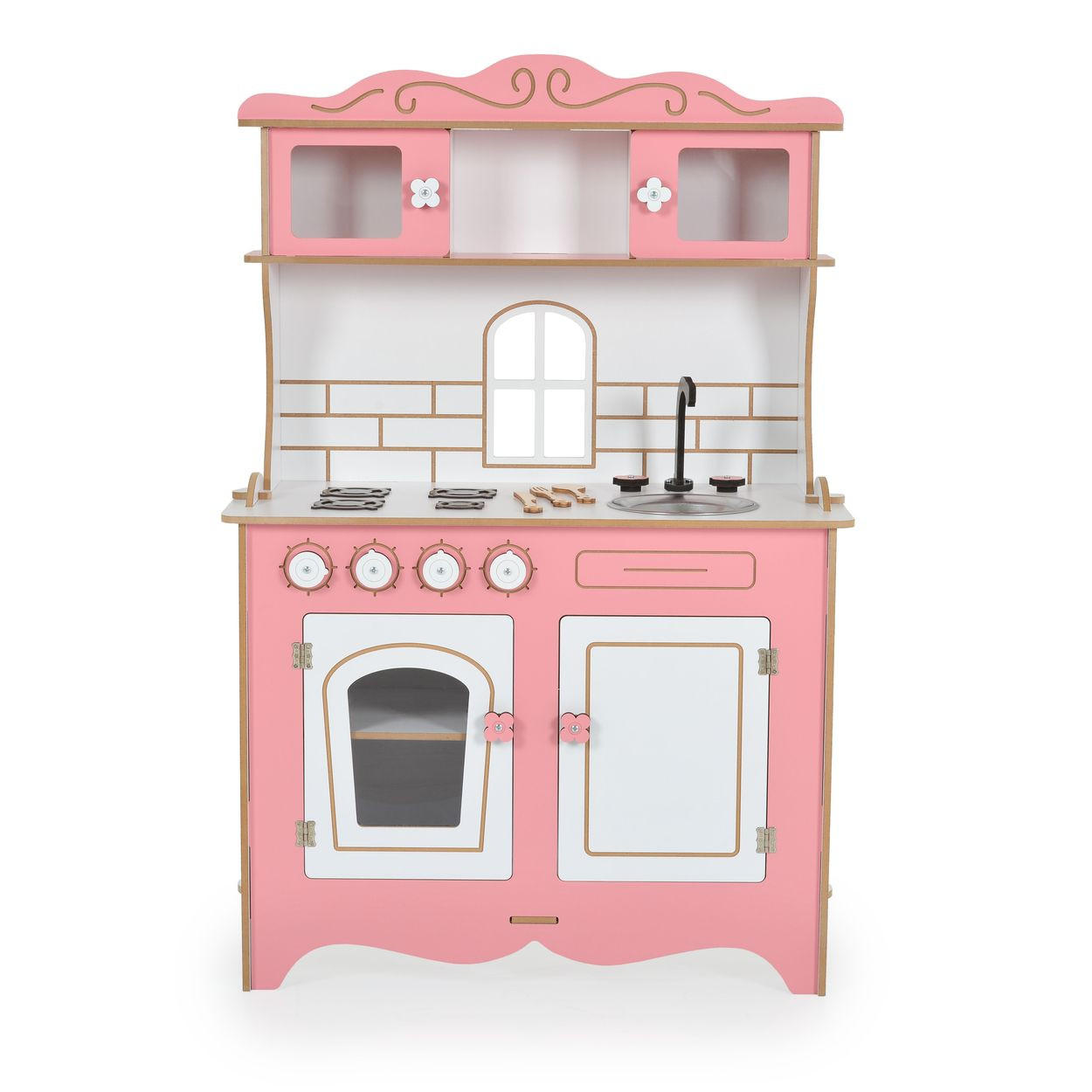 SPIELKÜCHE Rosey CG39 rosa Holz, Herd mit 4 Kochplatten, Backofen, Spülbecken, Küchenutensilien - Rosa, Holz (70/33/105cm) - Moni