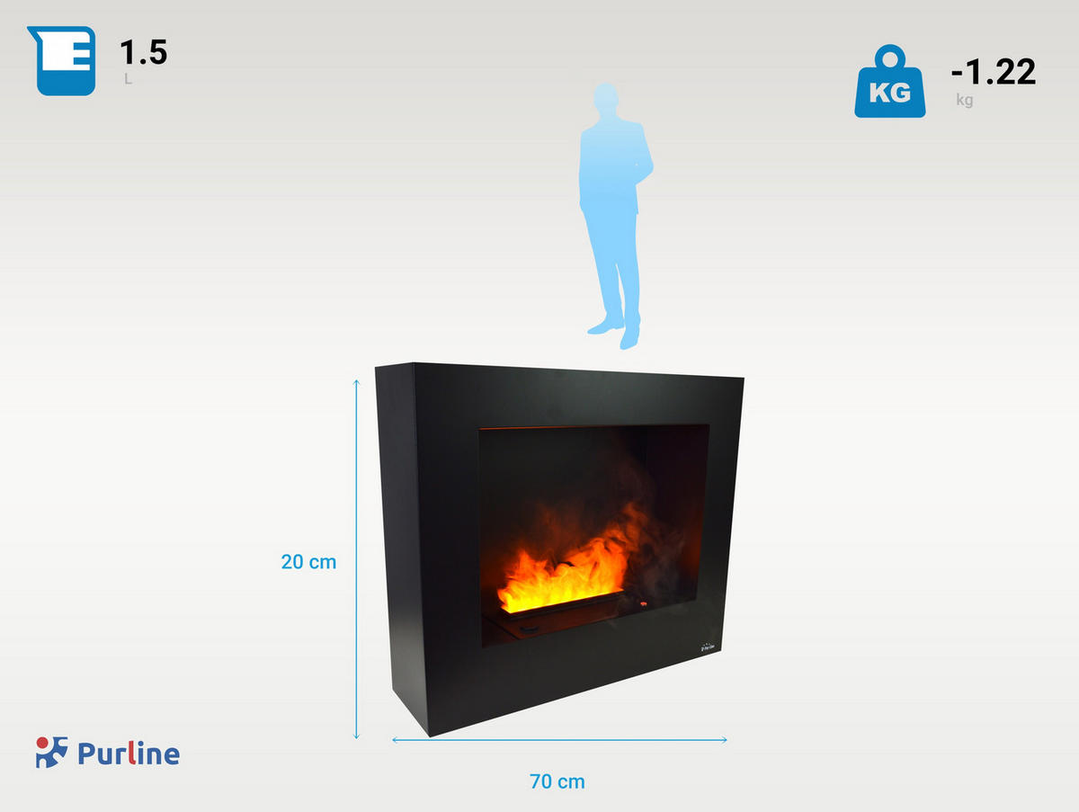 WASSERKAMIN zur Dekoration Schwarz mit Stahlmöbel 1.5 L Tank - Schwarz, Metall (70/20/60cm) - Purline
