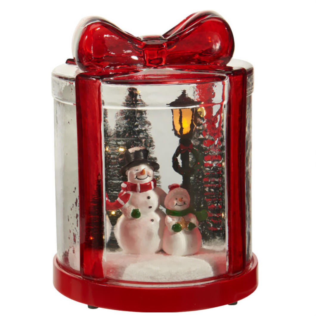 WEIHNACHTLICHER aus Glas – Geschenk mit Schneemännern 13/13/17 cm - Rot, Glas (13/17/13cm) - Home Styling Collection