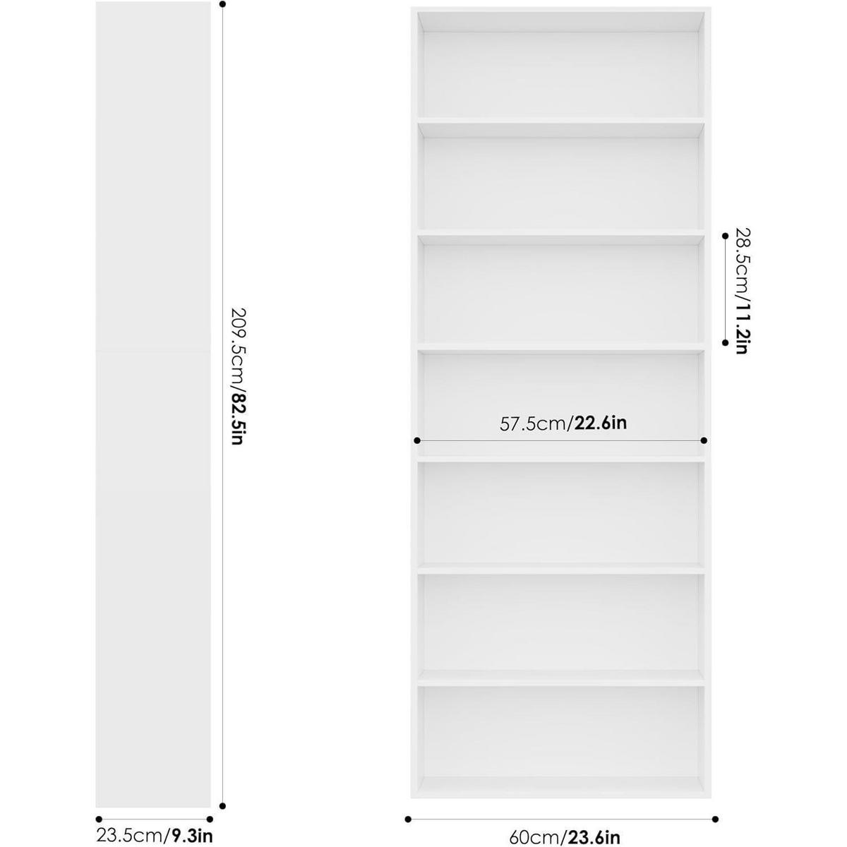 BÜCHERREGAL 7 Fächer weiß 209,5 x 60 x 23,5 cm - Weiß, Holzwerkstoff (60/210/23.5cm)
