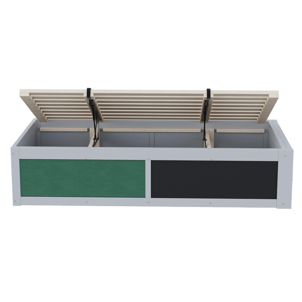 KINDERBETT 90/200 cm mit Stauraum, Kreidetafel und hydraulischer Aufbewahrung - Grau, Holzwerkstoff (90/200cm) - BEAOK