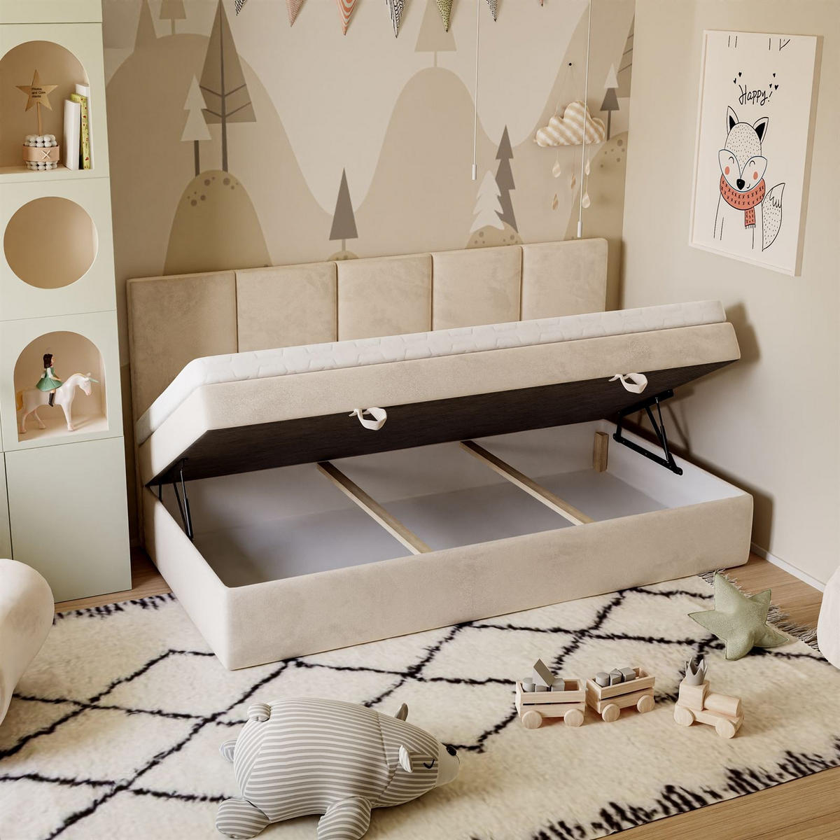 BOXBETT ELZA MINI mit Topper 80x200 cm Royal Velvet 173 - Beige, Textil - Lookway