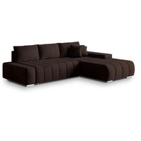 ECKSOFA ALESE R-S Braun Velours-Stoff mit Schlaffunktion - Braun, Holz (265/185cm) - MASSENO