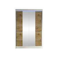 SCHWEBETÜRENSCHRANK Lino V mit RGB LED Beleuchtung - Weiß/Eiche Artisan, Holzwerkstoff/Metall (120/200/58cm) - MIRJAN24