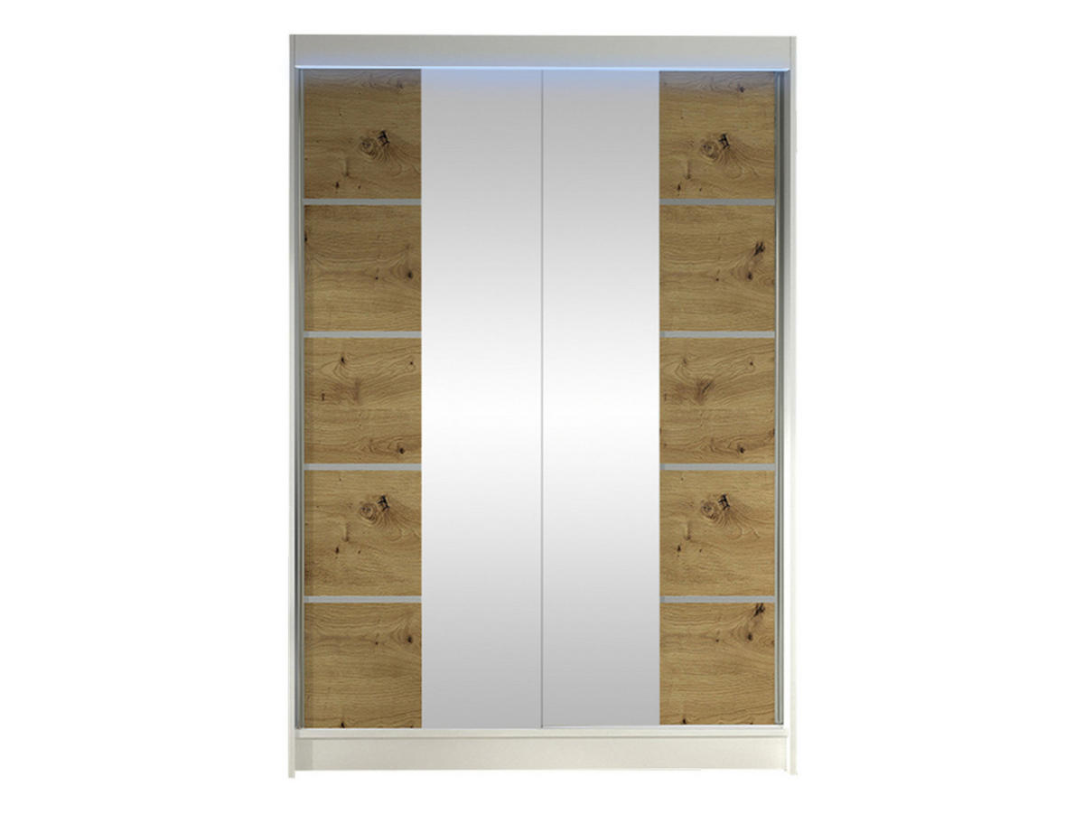 SCHWEBETÜRENSCHRANK Lino V mit RGB LED Beleuchtung - Weiß/Eiche Artisan, Holzwerkstoff/Metall (120/200/58cm) - MIRJAN24