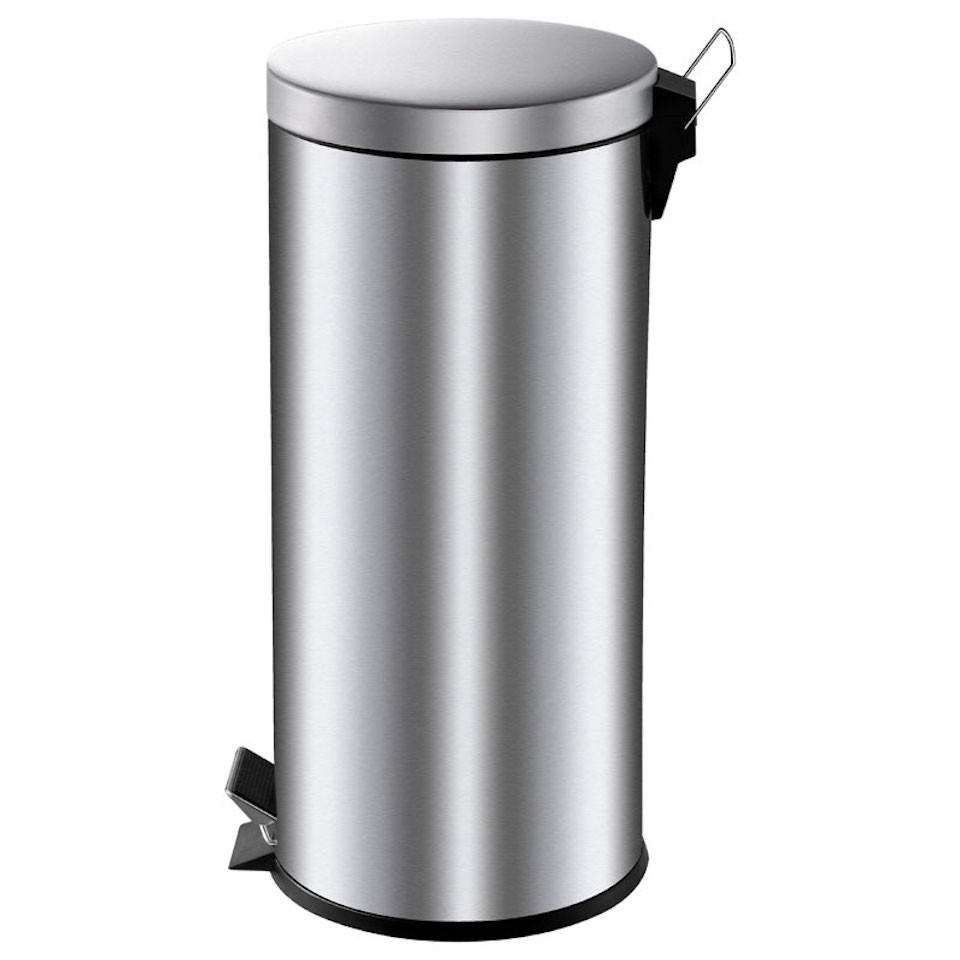 MÜLLEIMER Runder TretMit Herausnehmbaren Kunststoff Inneneimer 30 Liter 64 x 30 x 33 cm Edelstahl - Silberfarben, Metall (33/64/30cm) - PROREGAL
