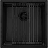 UNTERBAUSPÜLE GRANIT Praga, 2-er set Alles Schwarz 46/47 cm 1 Becken + Ablauf-Set + Aufrollbare Abtropffläche ab 50er Unterschrank - Schwarz, Kunststoff (46/20/47cm) - Primagran